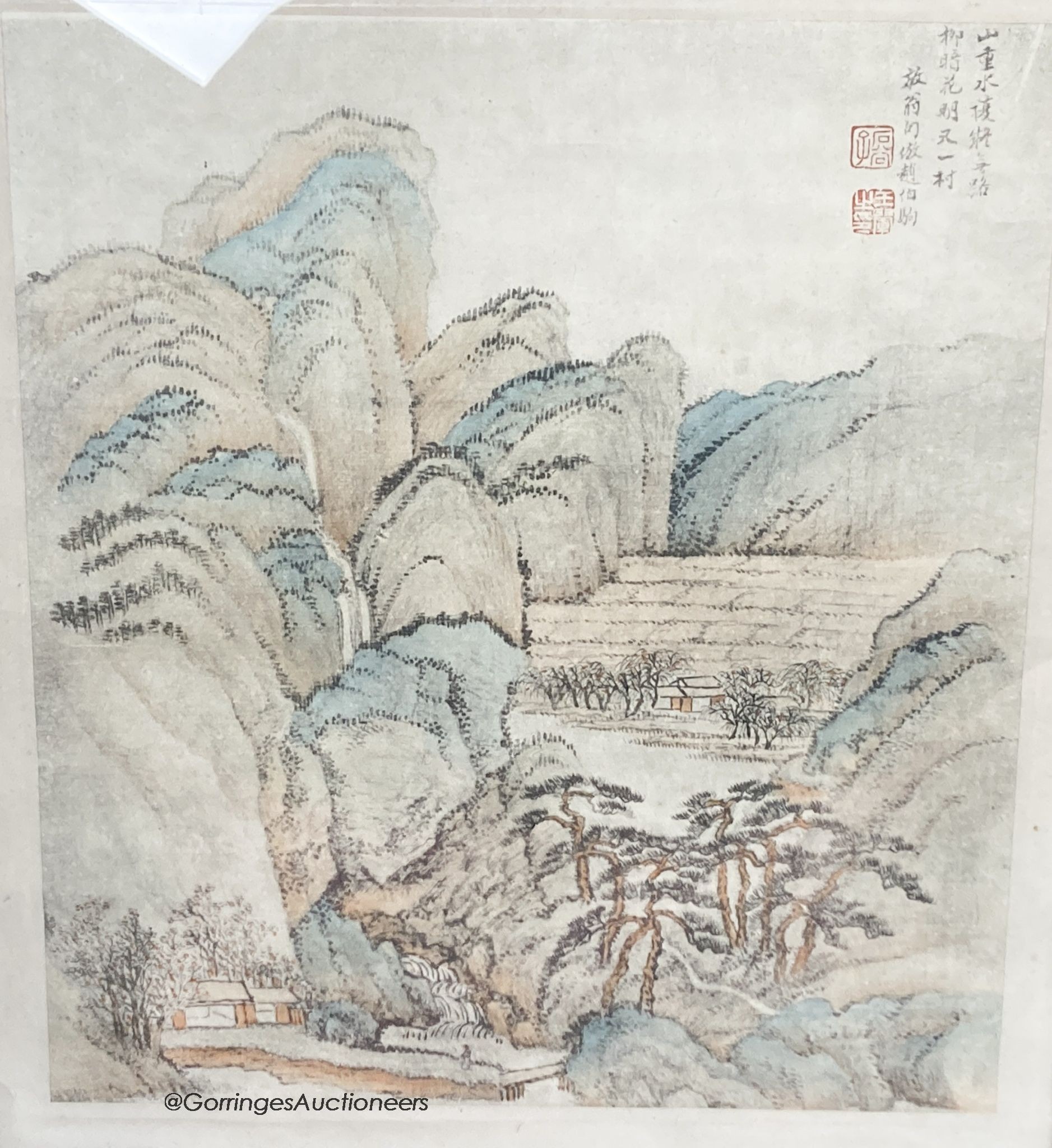 Two Chinese pictures of a fish and a landscape